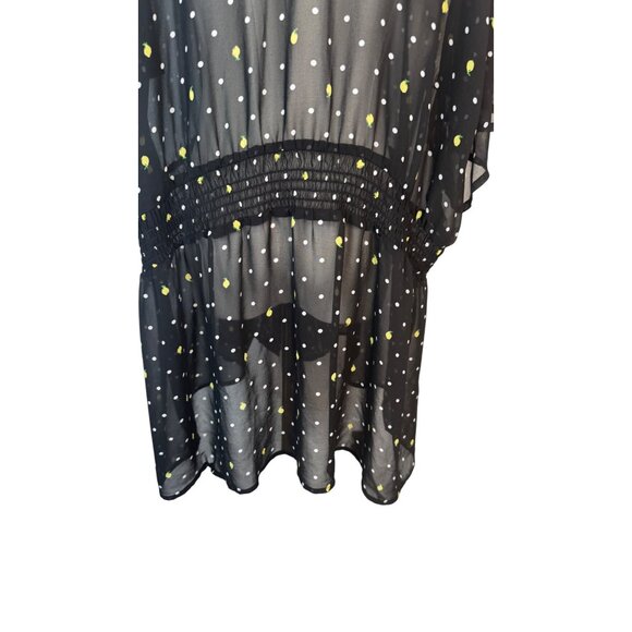 2/$30Torrid Plus Size 5 Black Sheer Polka Dot Yellow Black Tunic Top Ruffles - Picture 13 of 16